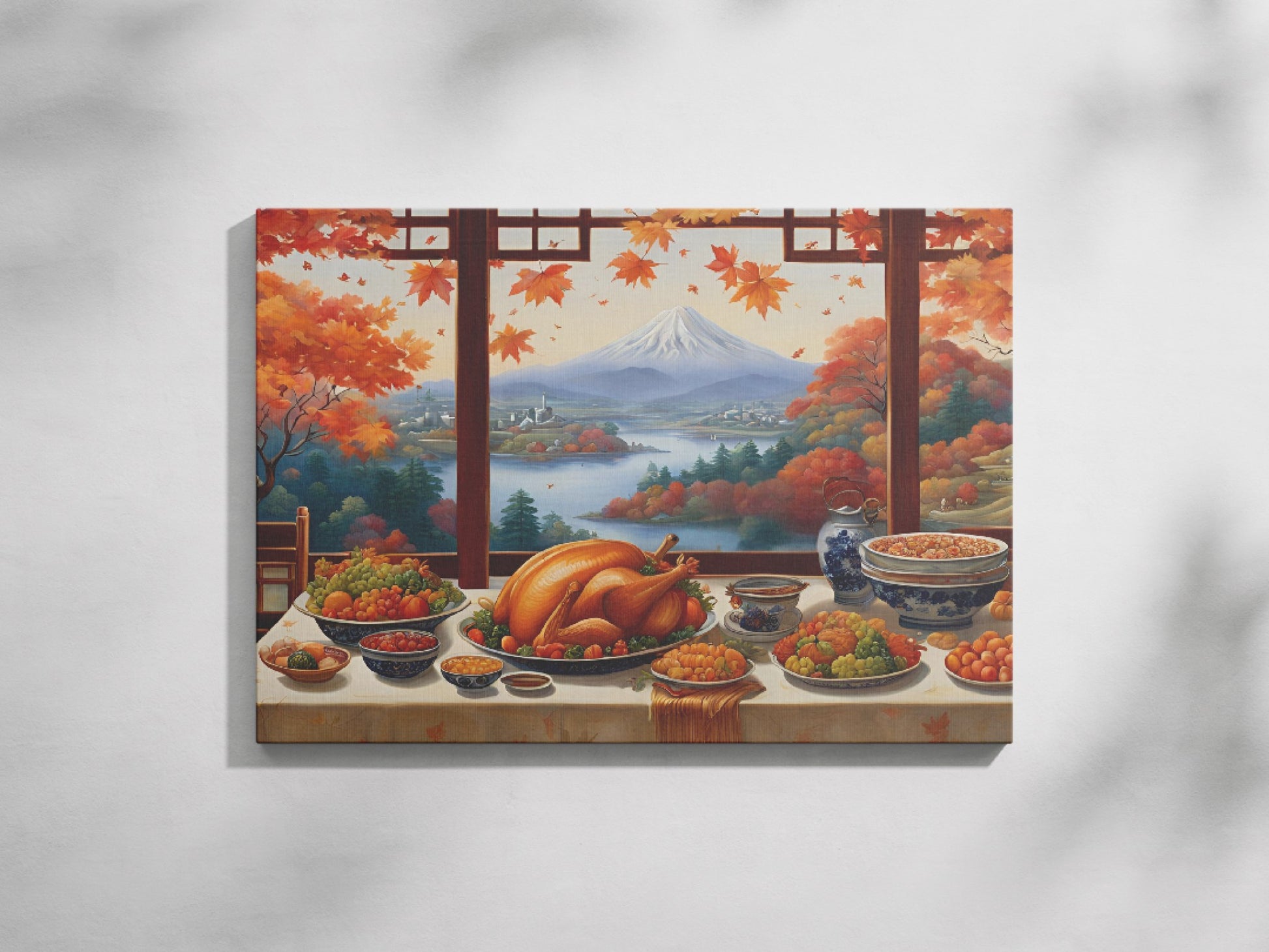 a painting of a turkey sitting on top of a table