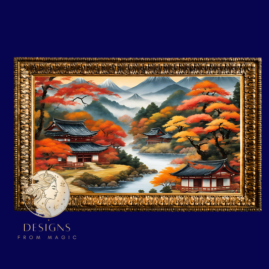 a picture of a painting of a japanese landscape