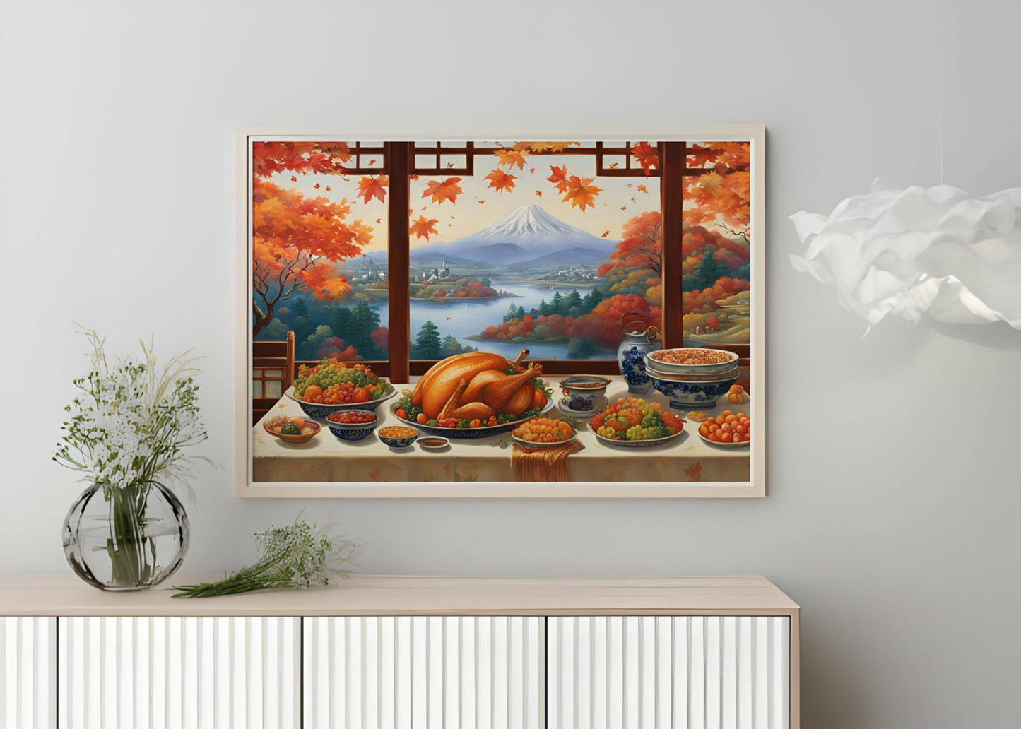 a painting of a turkey sitting on a table