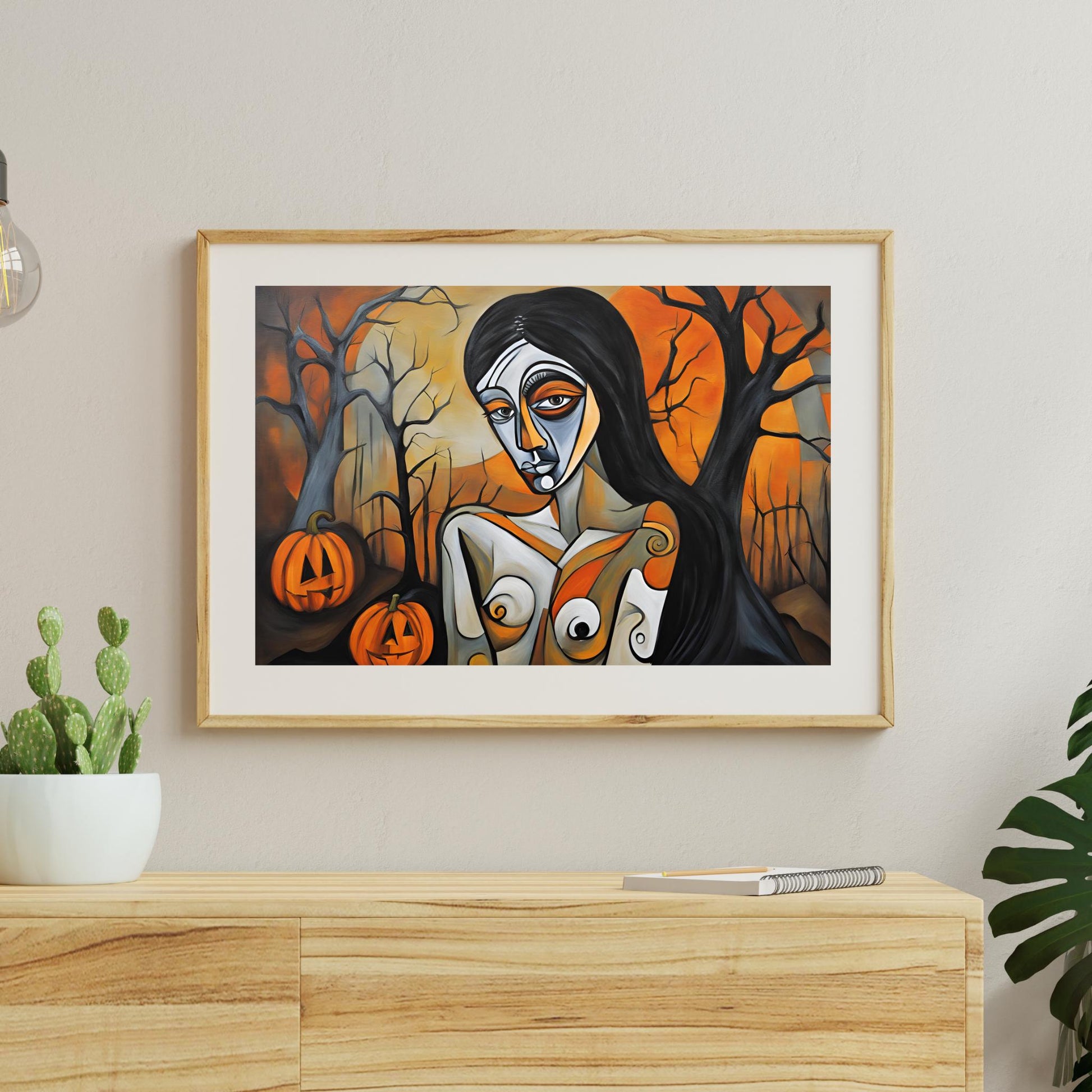 a painting of a woman with a pumpkin in her hand