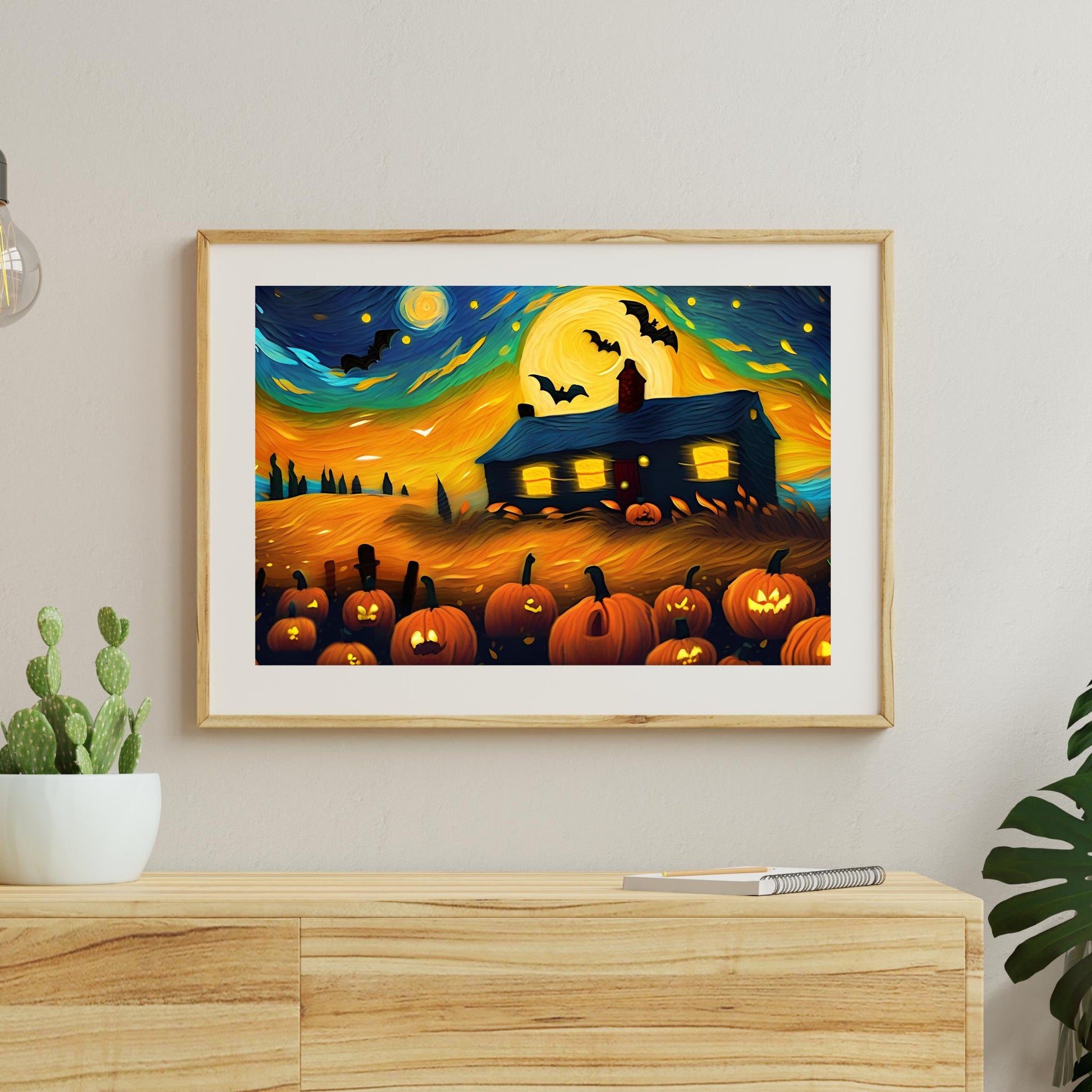 a painting of a house on a halloween night