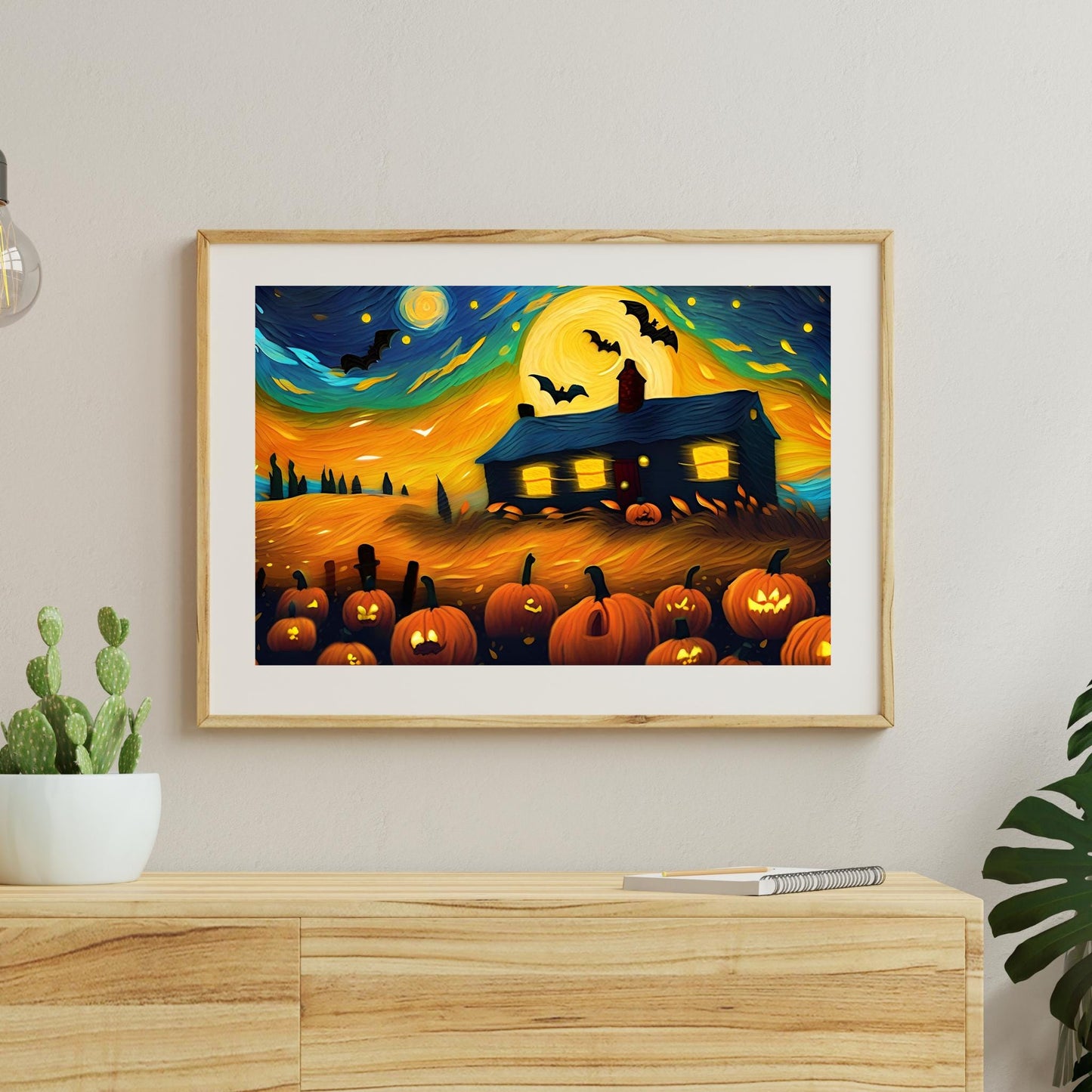 a painting of a house on a halloween night