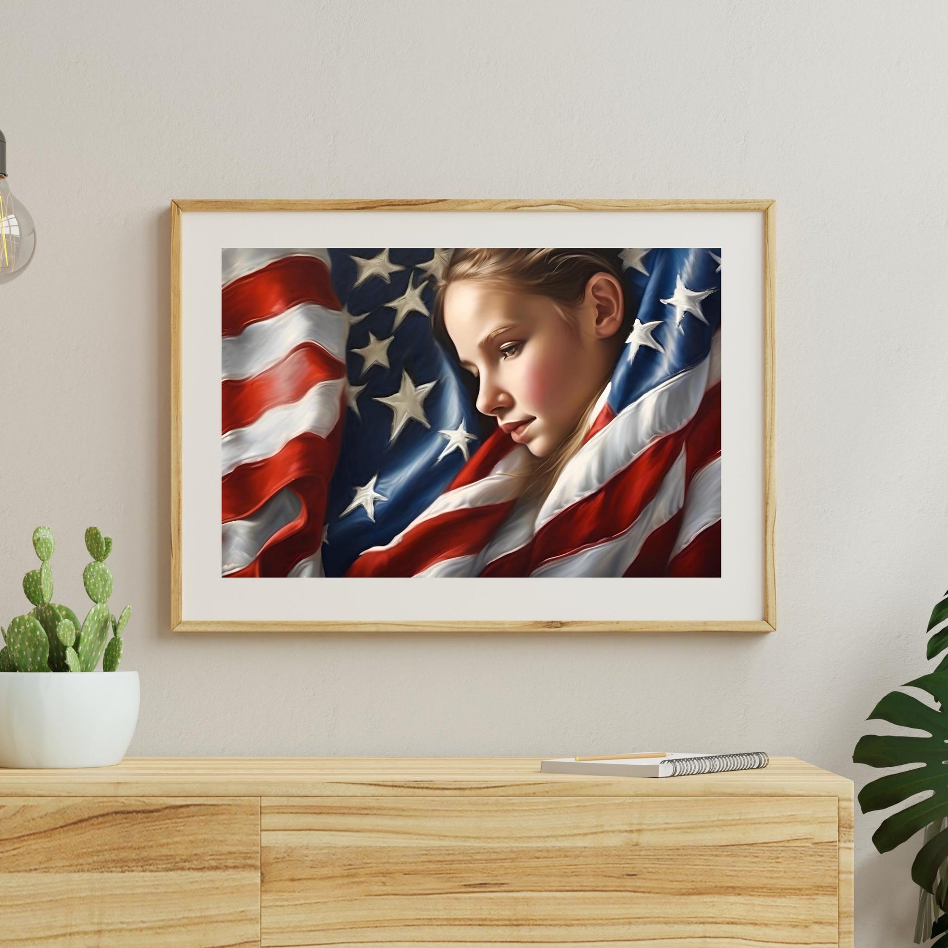 a painting of a woman with an american flag