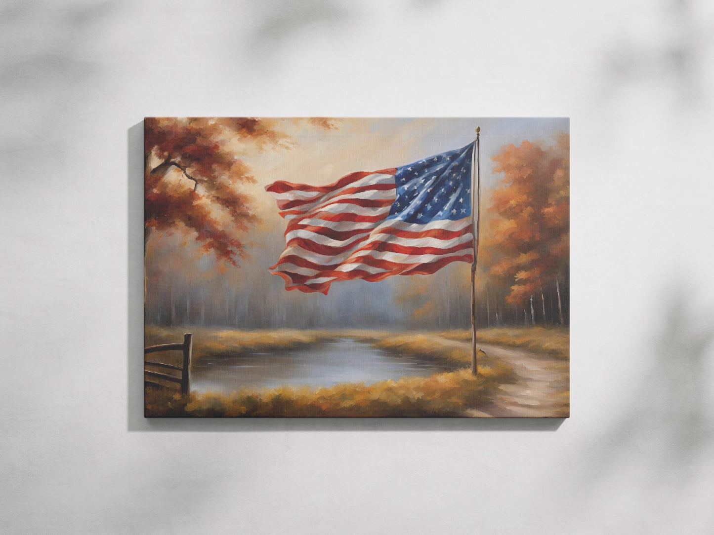 a painting of an american flag on a white wall