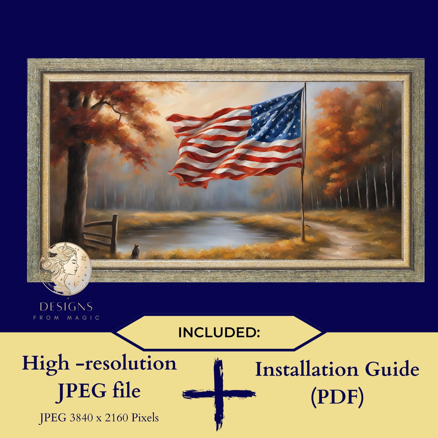 a painting of an american flag in a frame