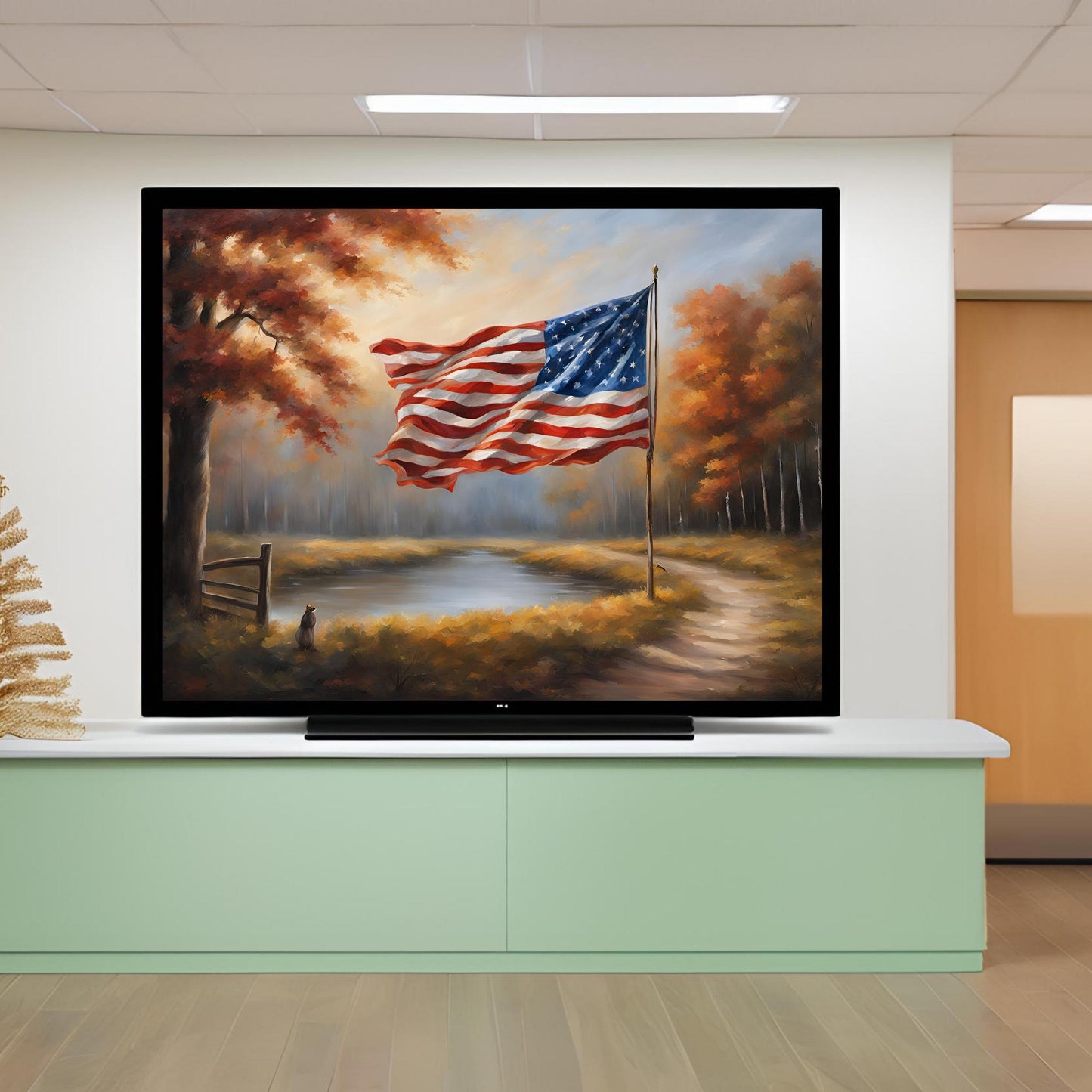 a painting of an american flag on a flat screen tv