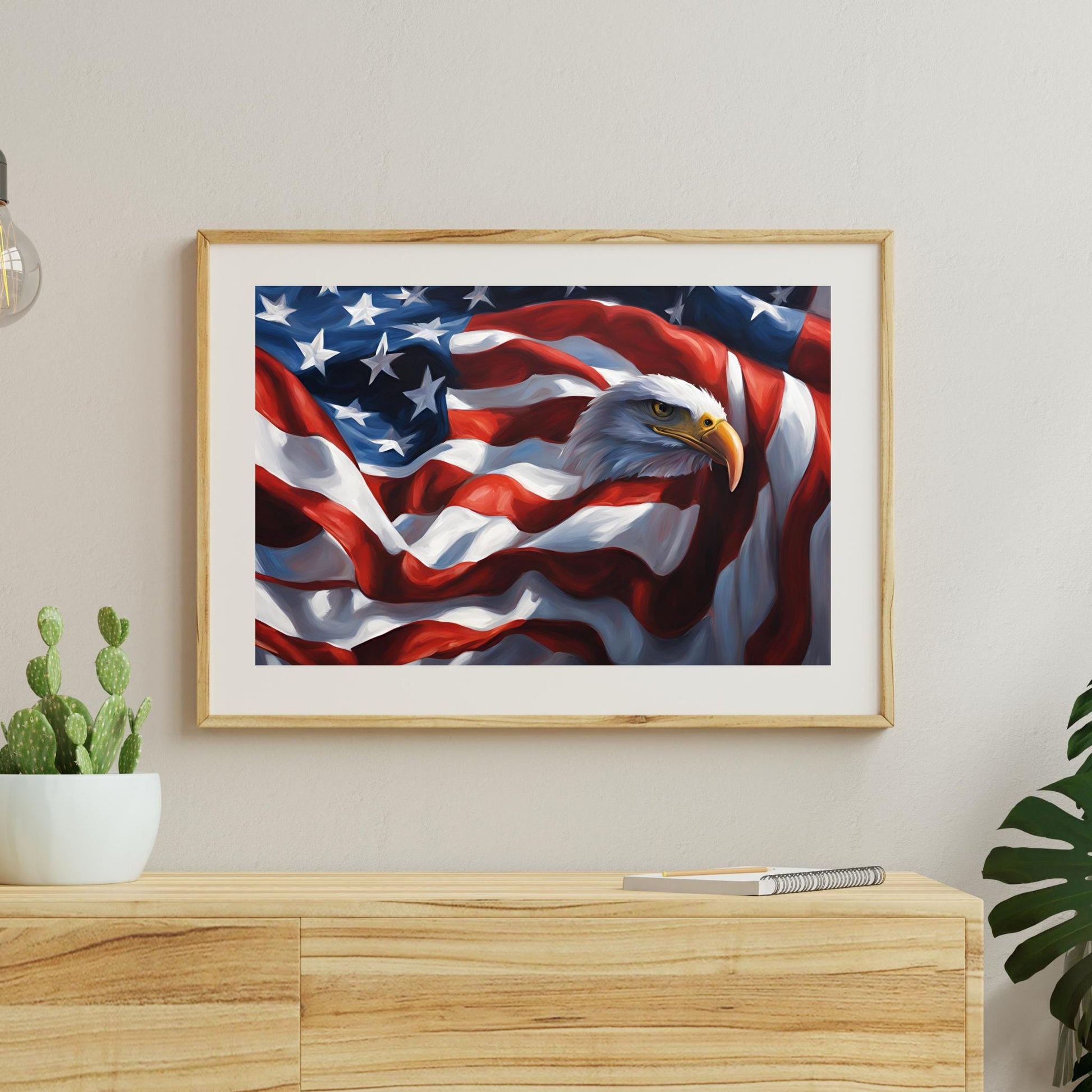 a painting of an eagle and the american flag