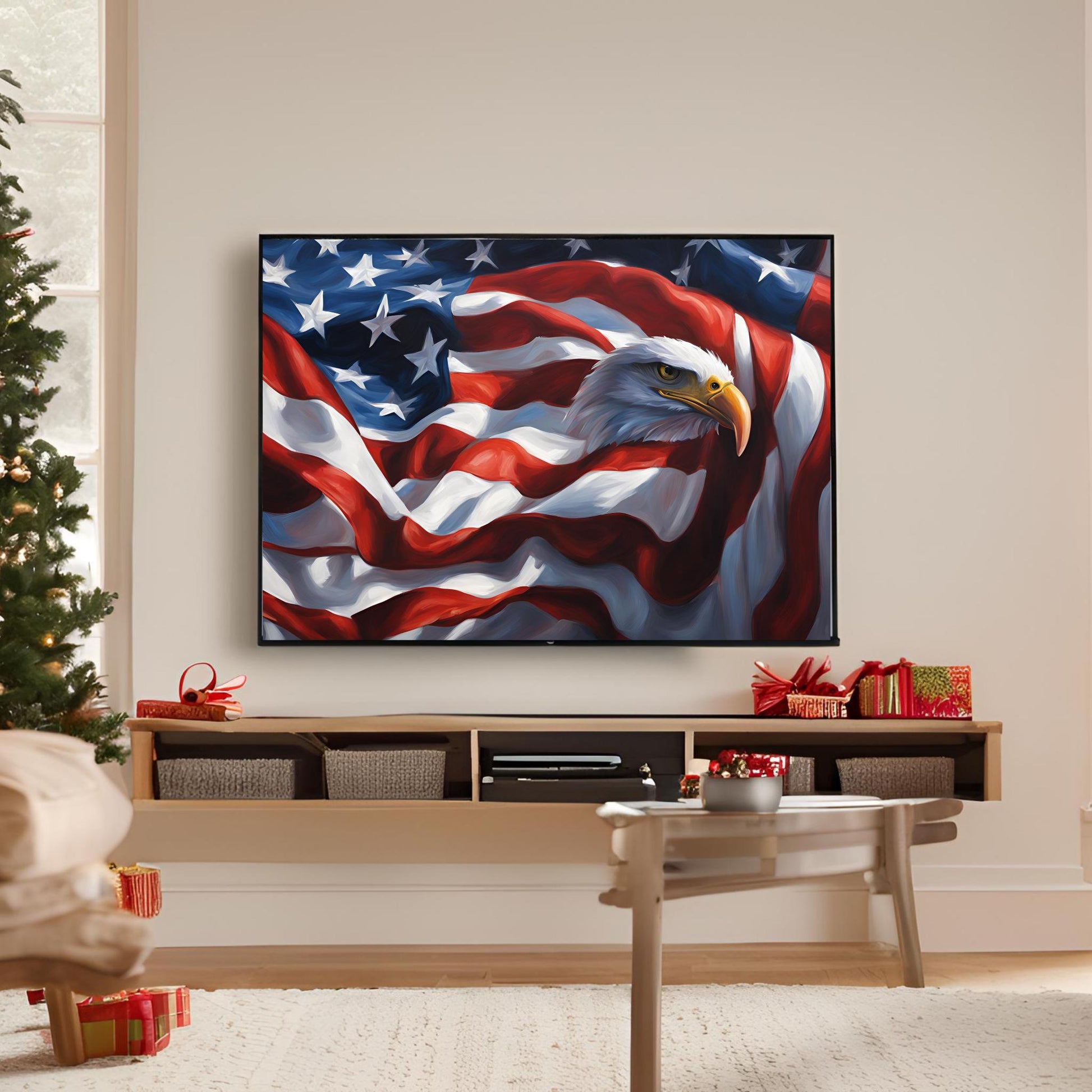 a painting of an eagle with the american flag on it