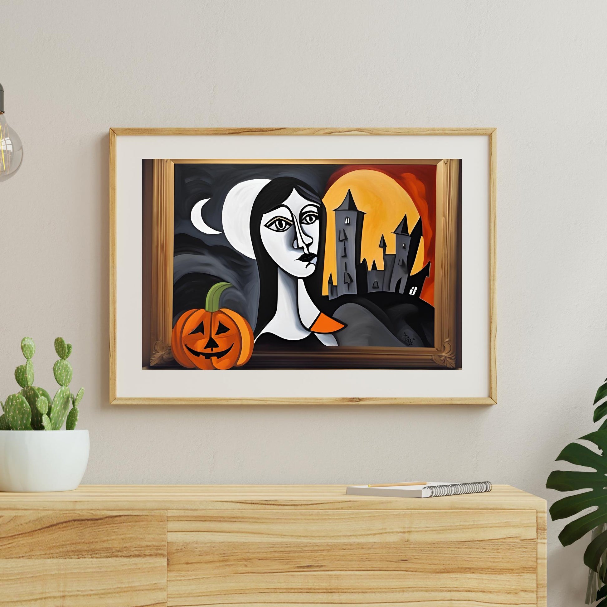 a painting of a woman with a pumpkin in her hand