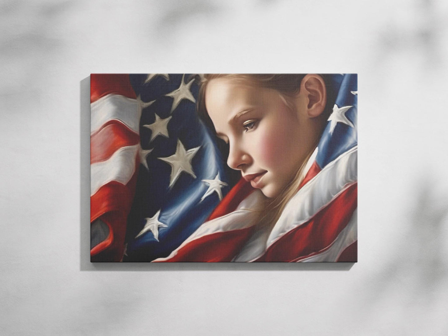 a painting of a girl with an american flag