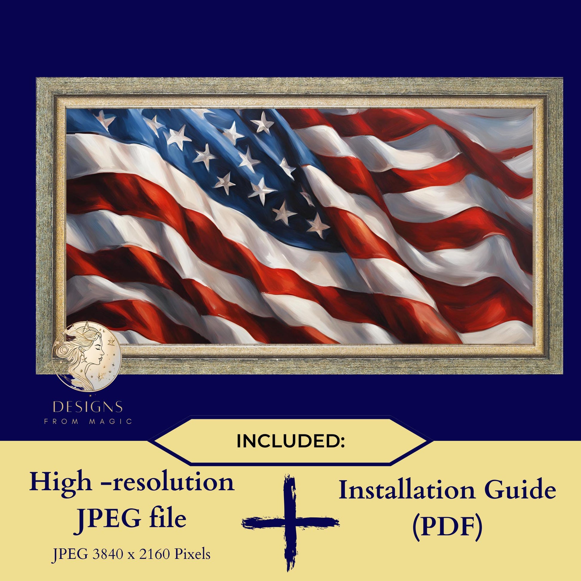 a picture of an american flag with the words high resolution installation guide