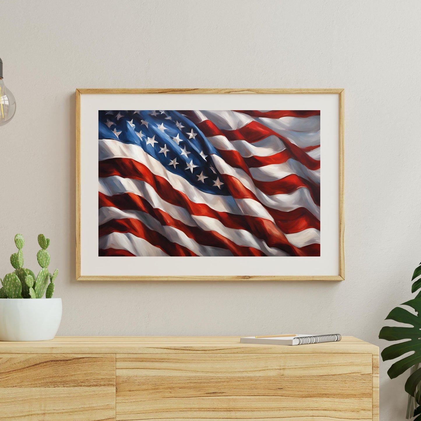 a painting of an american flag hanging on a wall