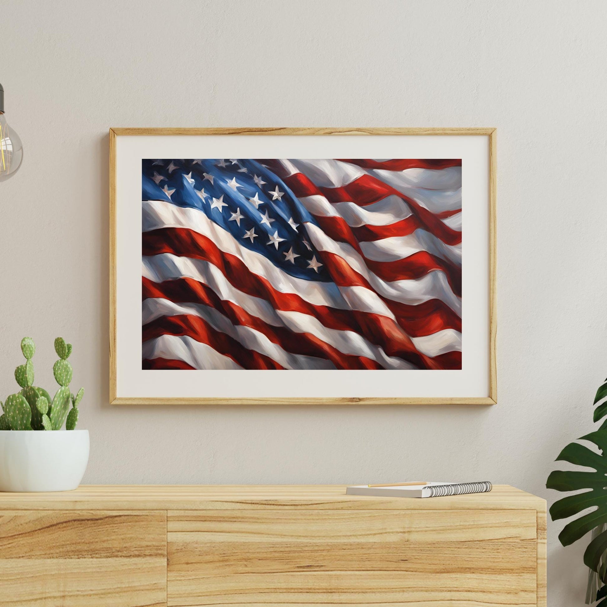 a painting of an american flag hanging on a wall