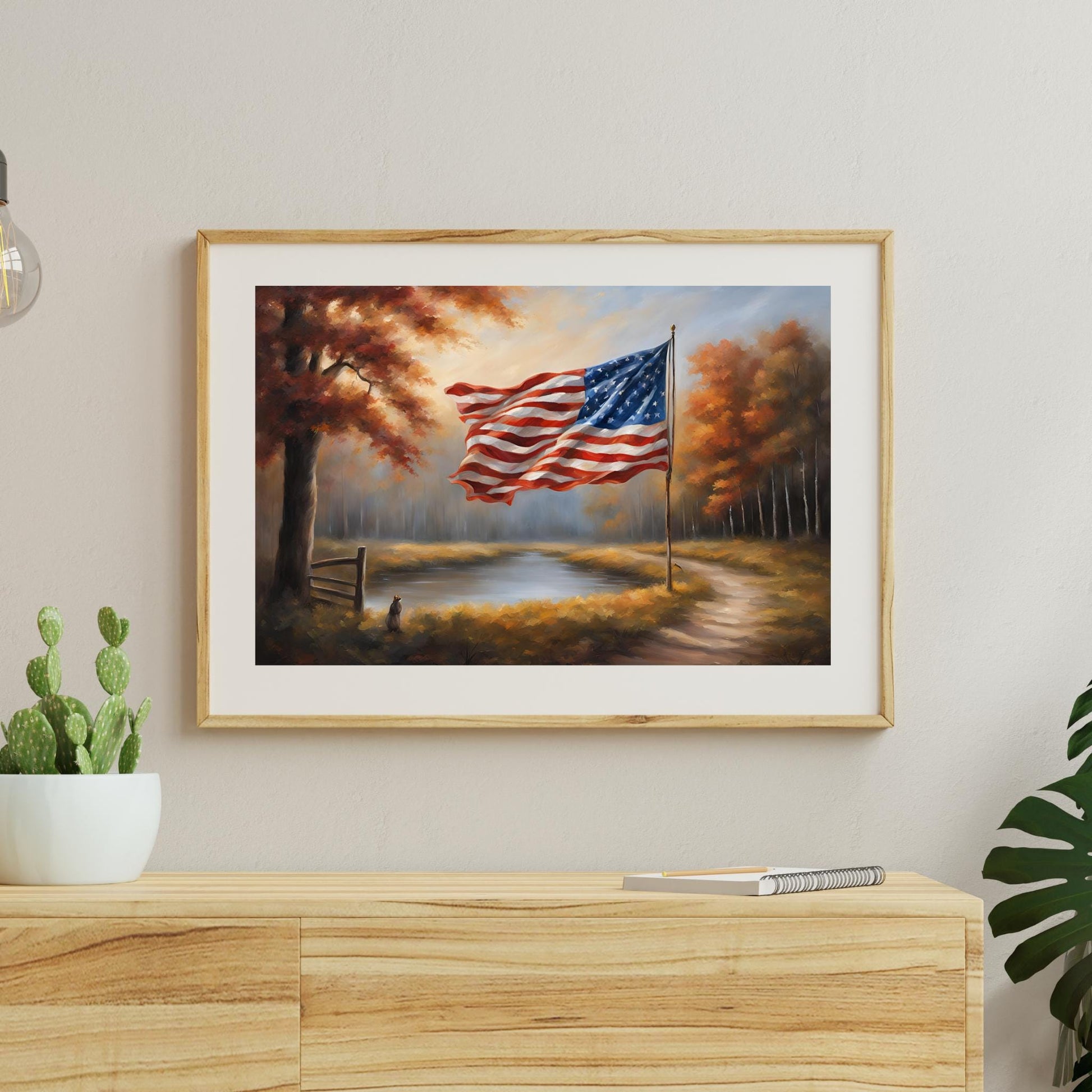 a painting of an american flag hanging on a wall