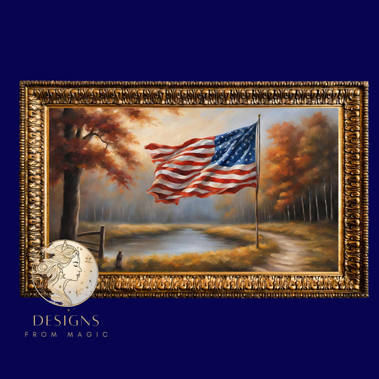 a painting of an american flag in a frame