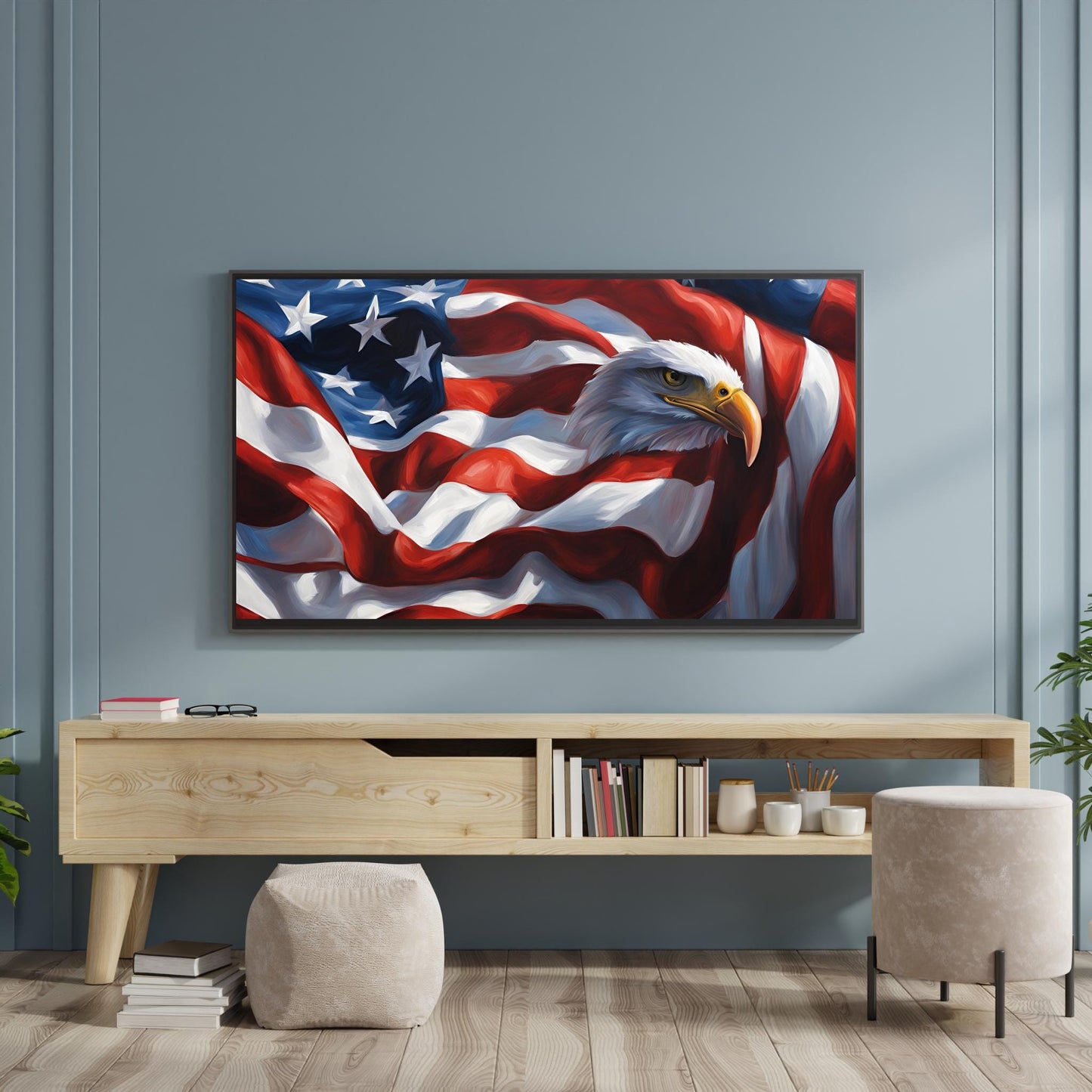 a painting of an eagle and the american flag