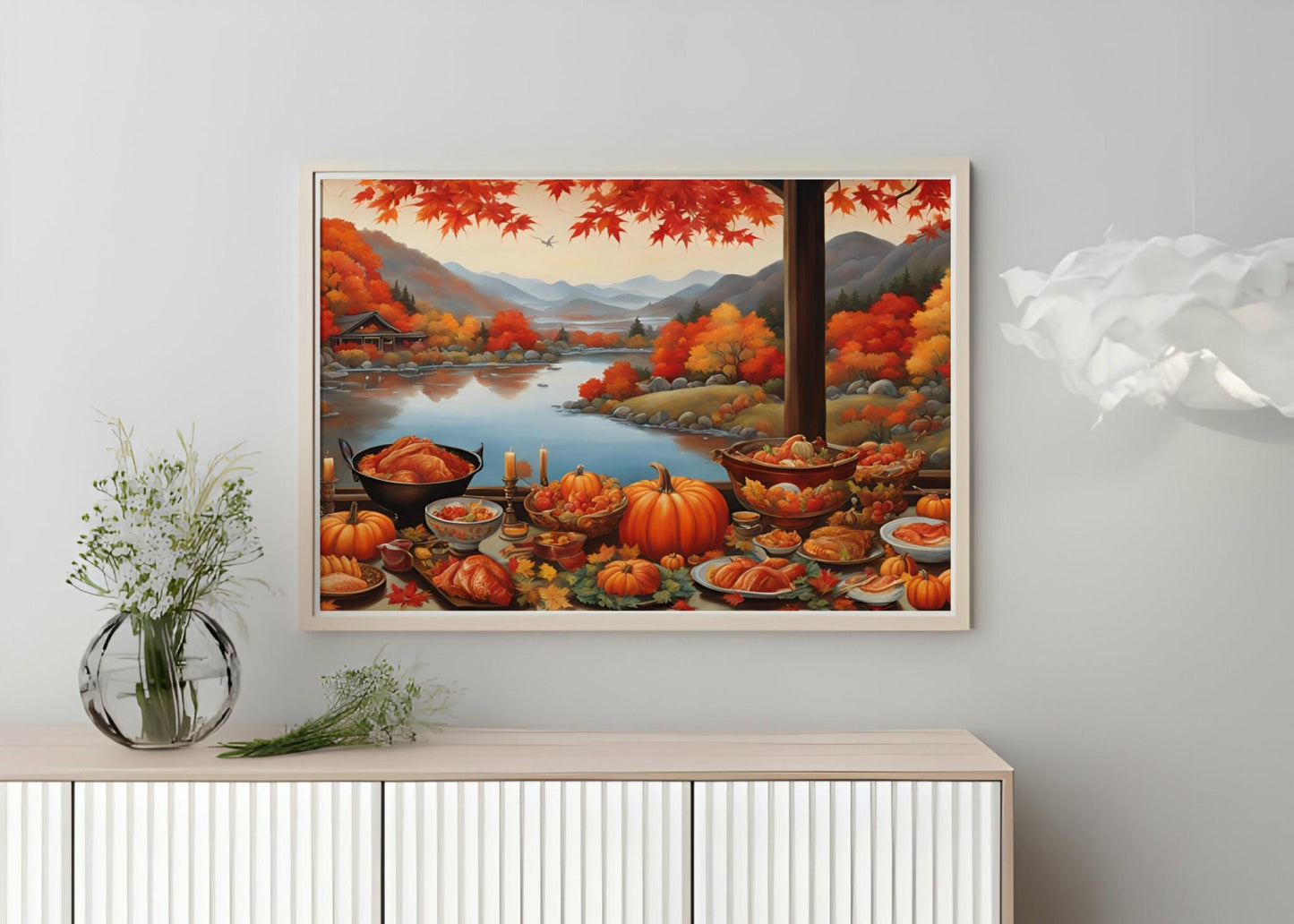 a painting of a fall scene on a wall